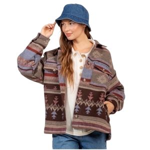 ⚡LAST ONE! ⚡Blue-Brown Aztec Print Heavy Women's Shacket
